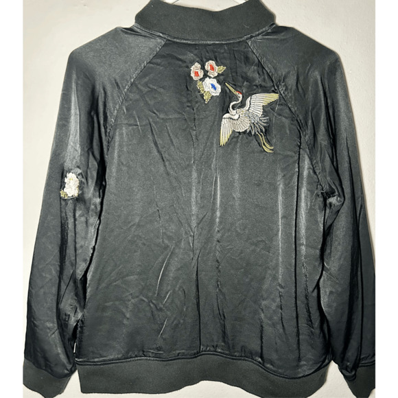 LEVI'S Strauss Black Satin Floral Embroidered Bomber Jacket Sz M - Picture 8 of 10